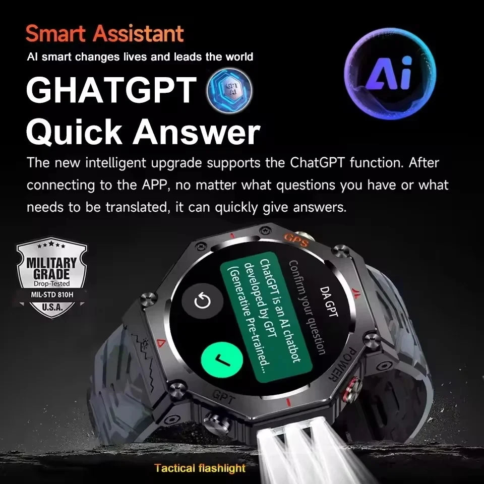 New Military Real GPS Smart Watch Men 10ATM IP69K Waterproof Swim Sports Watches Flashlight Bluetooth Call AMOLED HD Smartwatch