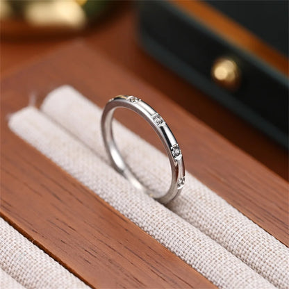 Women's Gold Ring 2mm Thin Silver Color Titanium Stainless Steel Crystal Wedding Rings for Woman Girl Elegant Jewelry Anello