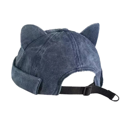 Unisex Cat Ears Wash Landlord Caps Spring and Autumn Adjustable Melon Skin Hats Literary Hip Hop Hat Painter Cap