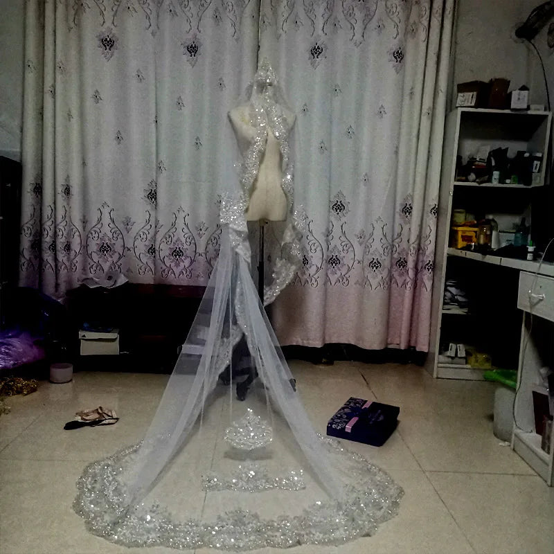 Diamond shiny luminous luxurious veil fully beaded embroidered veil  new cathedral wedding accessories bridal  custom made veil