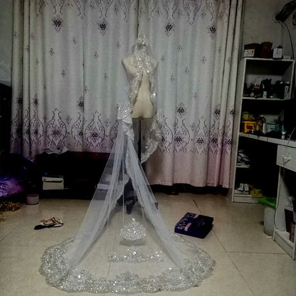 Diamond shiny luminous luxurious veil fully beaded embroidered veil  new cathedral wedding accessories bridal  custom made veil