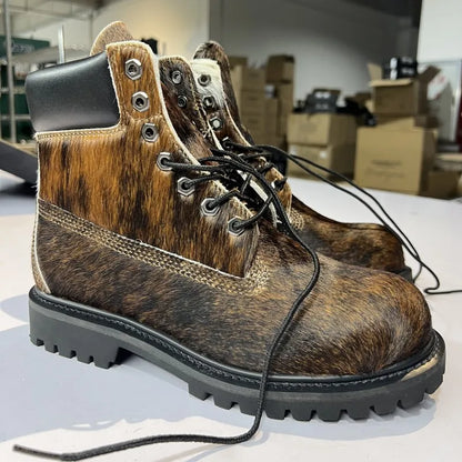 Designer Personality Horsehair Cargo Boots Male Lace Up British Style Handmade High Quality High Top Shoes Vintage Cargo Boots