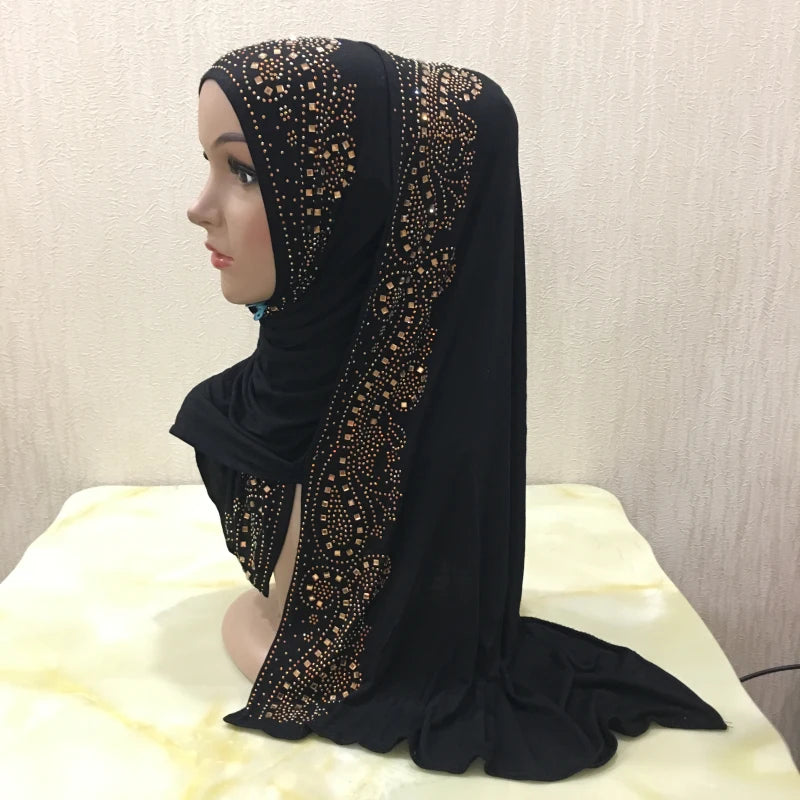 H099 high quality soft jersey scarf with stones pull on modal headscarf women's hijab islamic female shawl headwrap