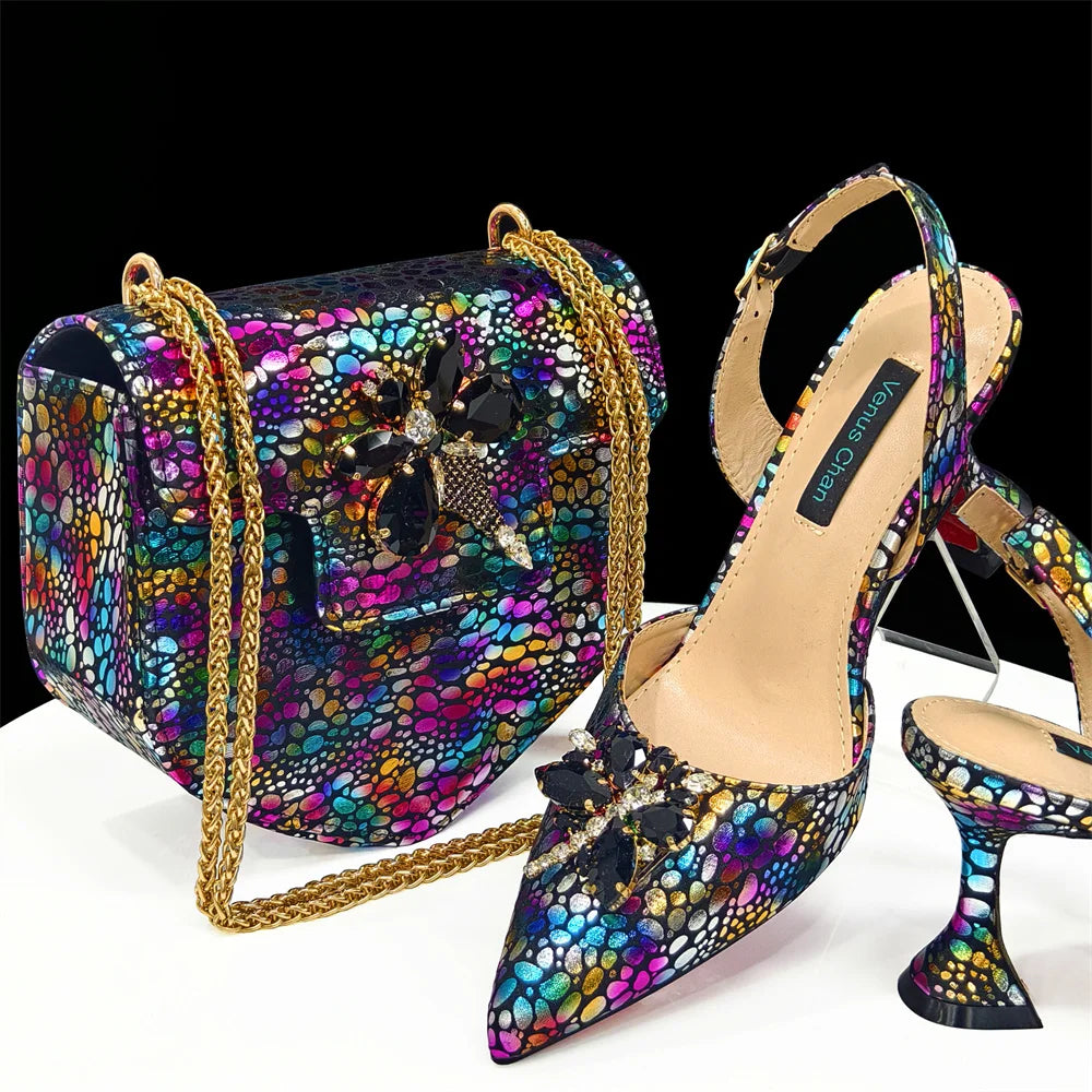 Doershow New Arrival African Wedding Shoes and Bag Set gold Color Italian Shoes with Matching Bags Nigerian lady party  1-12