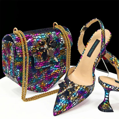 Doershow New Arrival African Wedding Shoes and Bag Set gold Color Italian Shoes with Matching Bags Nigerian lady party  1-12