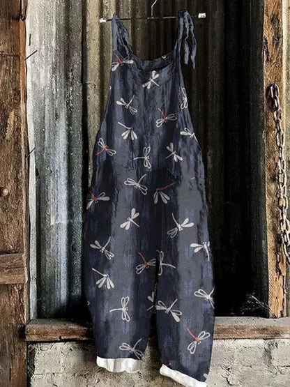 Suspenders Jumpsuits Women Print One Piece Pocket Overalls Sling Long Pants Casual Loose High Waist Rompers Y2k Streetwear 2025