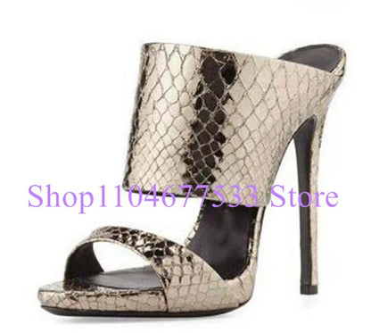 Fashion Stiletto Heel Lady Slipper Sandals Luxury Champagne Gold High Heels Sandals Shoes Woman Large Size Casual Sandals