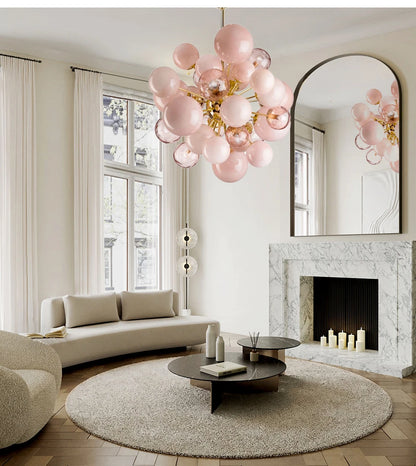 Dreamy Pink Glass Bubble Pendant Lights LED Home Decor Ceiling Lamp Indoor Hanging Lighting Fixture for Living Room