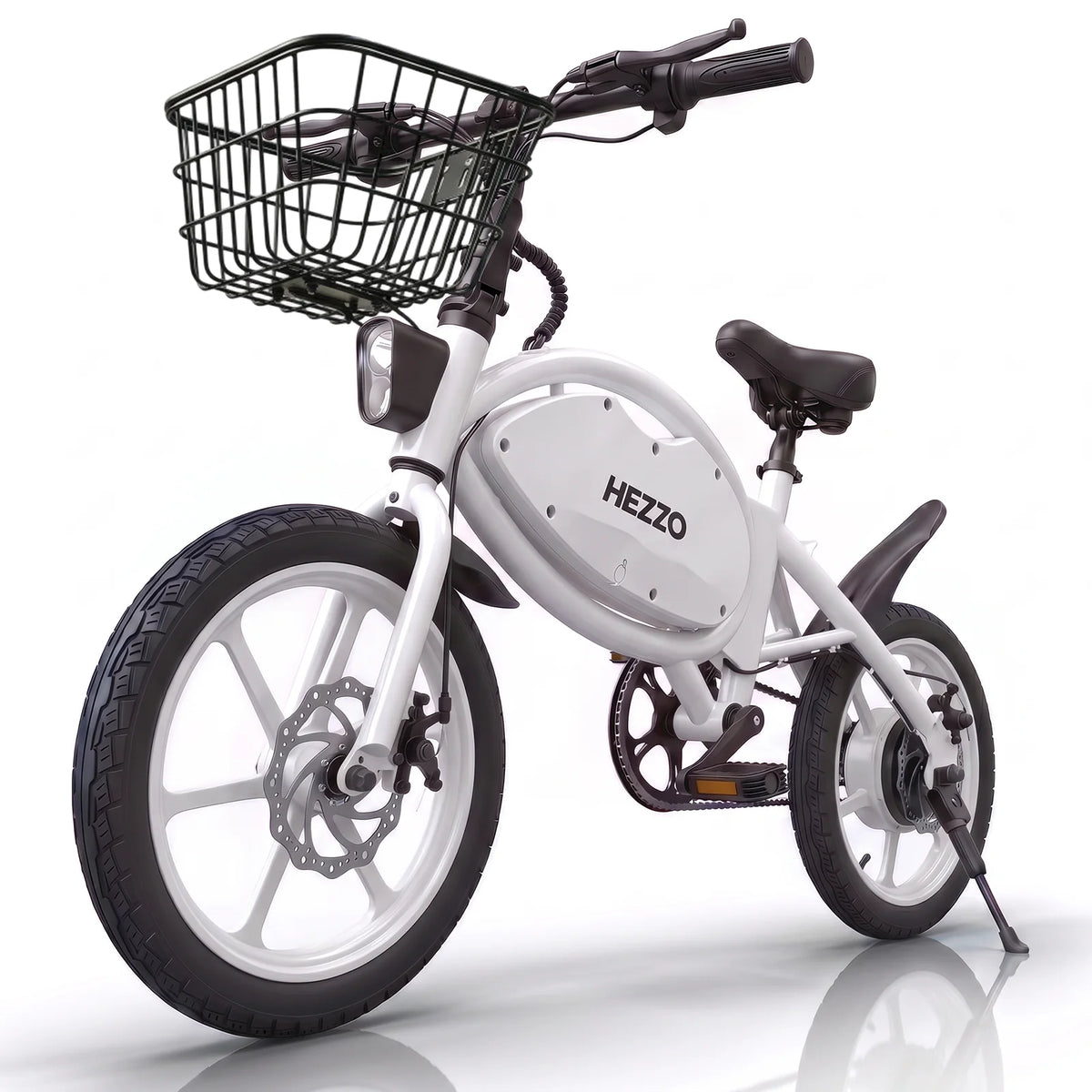 HEZZO T8pro Foldable Electric Bike for Adults 48V 500W Peak 750W Brushless Motor 16Inch Carbon Steel E-Bike 10.4Ah Lithium Battery 16Mph 22Mph Range Dual Disc Brakes LED Headlight Commuter Folding Hybrid Bike With Basket