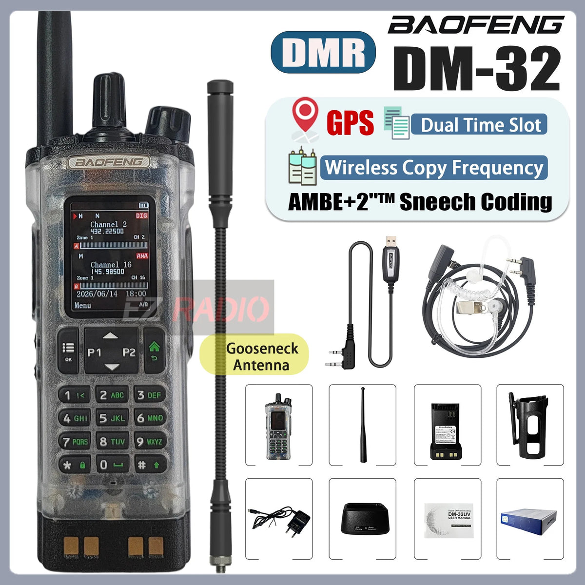 Transparent Baofeng Radio DM 32UV DMR Digital Wireless Walkie Talkie With AES256 Encryption For Long Range Secure Contact skiing
