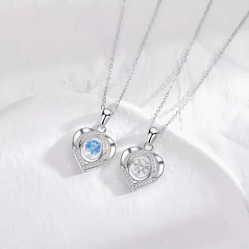 Silver Heart Shaped Necklace Bracelet Set for Women Girls Retro Korean Blue Crystal Jewelry Set Original Party Gift