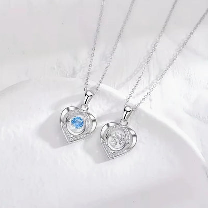 Silver Heart Shaped Necklace Bracelet Set for Women Girls Retro Korean Blue Crystal Jewelry Set Original Party Gift