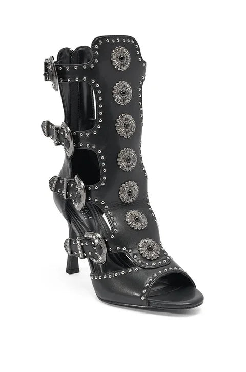 Women's Patchwork Hollow Out Sandal Boots Sexy Square Toe Zipper Thin Heel New Arrivals Fashion Women Modern Shoes 44