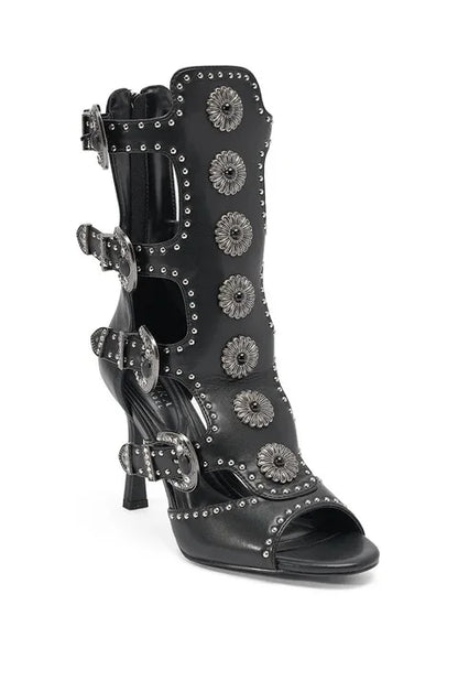Women's Patchwork Hollow Out Sandal Boots Sexy Square Toe Zipper Thin Heel New Arrivals Fashion Women Modern Shoes 44