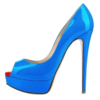 Women Pumps Sexy Platform Peep Toe 14cm Extremely High Heels Woman  Patent Leather Nighclub Red Wedding Shoes Gradient Stiletto