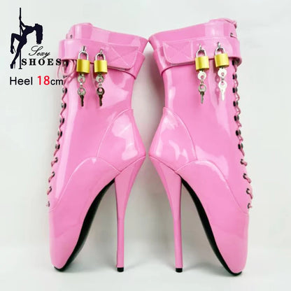 18CM/7Inch Stiletto Super High Heel Lock Wrap Strap Ankle Ballet Boots Fetish Shoes 2025 New Women Pink Sexy Short Booties Mujer