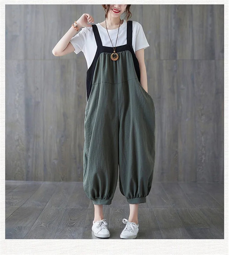 Casual Rompers For Women 2026 New Summer Large Size Korean Loose Harlan Jumpsuit Pants Solid Ladies Suspender Overalls L-5XL