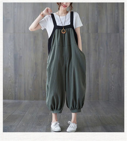 Casual Rompers For Women 2026 New Summer Large Size Korean Loose Harlan Jumpsuit Pants Solid Ladies Suspender Overalls L-5XL