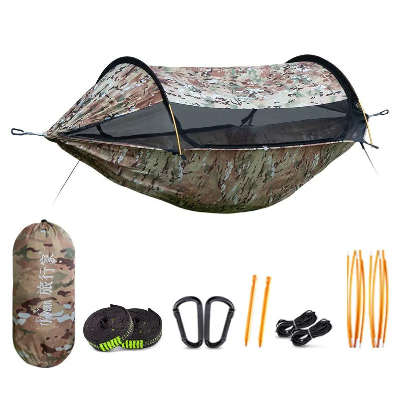 2025 TRAVELER NEW MC Camo Hammock Tent Set with Mosquito Net & Sunshade - Anti-Roll Design for 1-2 Person Outdoor Camping
