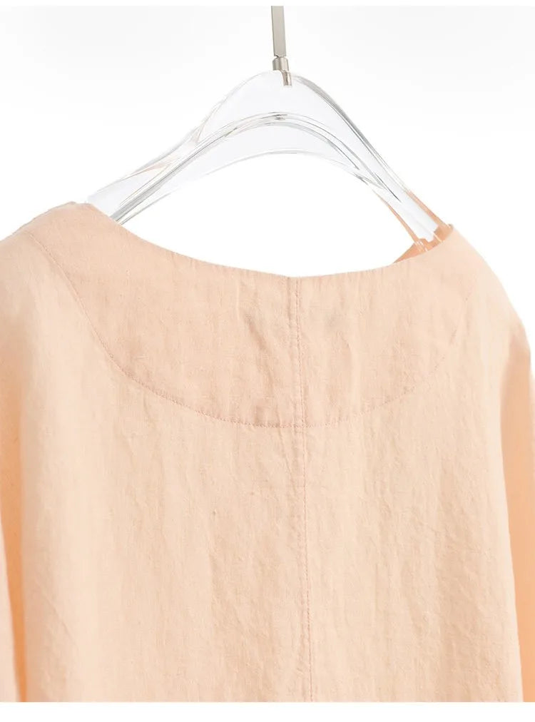 Plus-Size Women's Clothing~Hemp Long-Sleeved Shirt, Casual Sun-Protective Top, New Spring/Summer 2026 Style