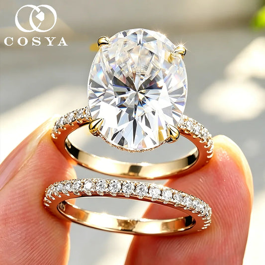 COSYA 10CT 13*15mm Oval Cut Moissanite Ring Set 100% 925 Silver D Color VVS Lab Diamond Wedding Band Luxury Fine Jewelry Gift