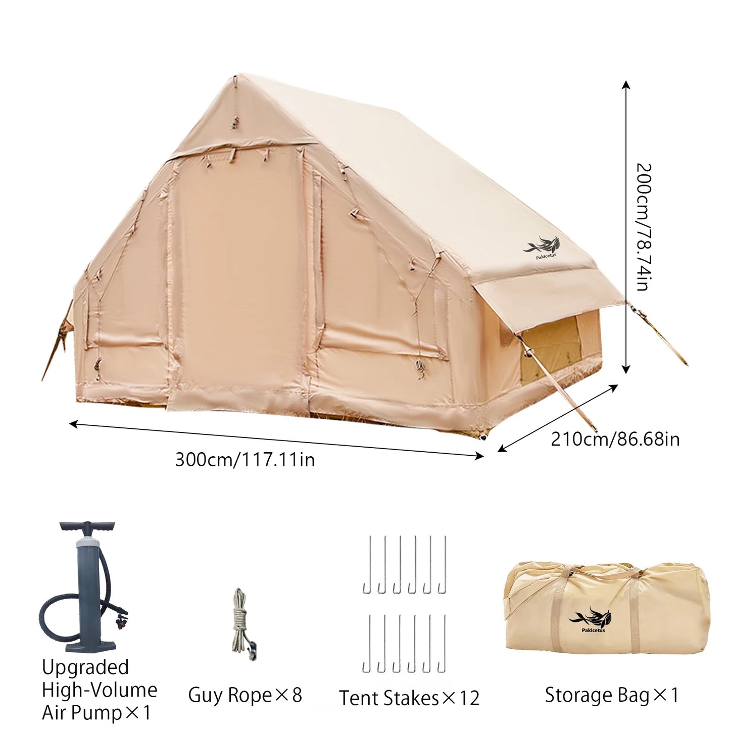 PAKICETUS Luxury Inflatable Camping Tent with Skylight Quick Setup Blow Up Tent with Air Pump 4-6 Persons Large Family Portable Outdoor Tent for Camping Hiking Backyard