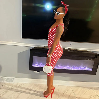 Sexy spicy girl print retro polka dot sleeveless square neck big backless seven part slim fit jumpsuit
