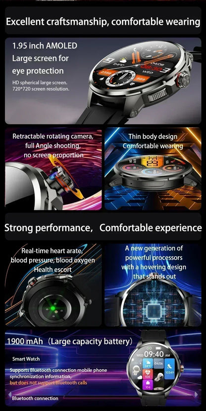 H99 Smart Watch Android Watches Amoled Smartwatch With 190° Rotary Camera Google Play Store 1.95 inch Amoled Screen
