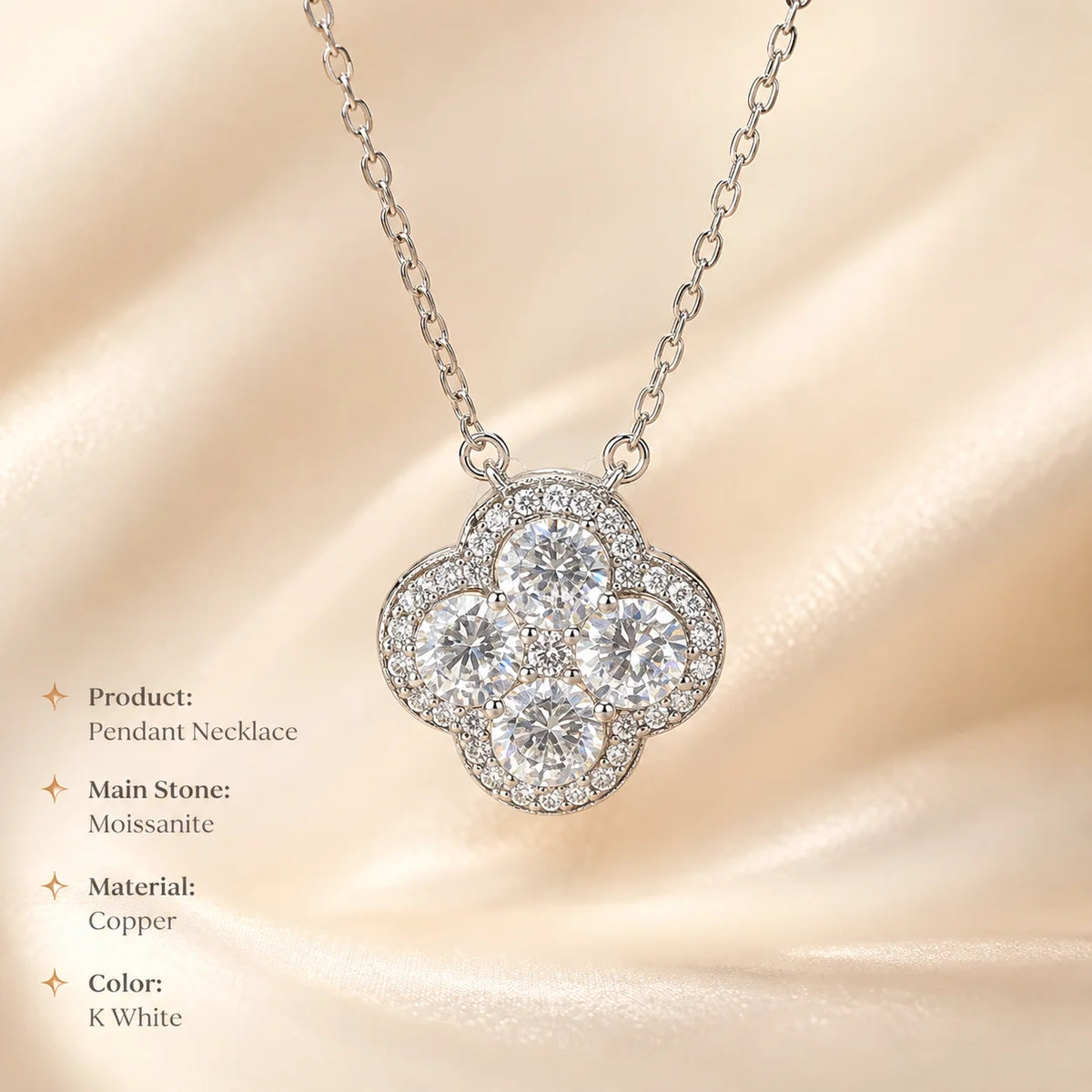 Moissanite Four Leaf Clover Necklace GRA Certificate Plated Copper Lucky Pendant Chain Vintage Gift for Women