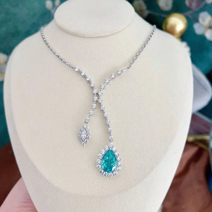 Luxury 18K Solid Platinum PT950 certifid necklace high carbon diamond necklace Mermaid Love Paraiba Tourmaline Green