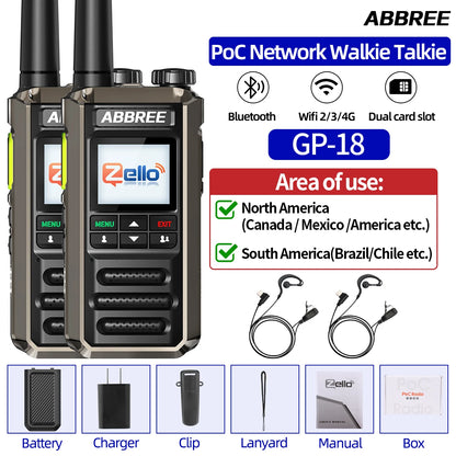 ABBREE GP-18 Zello PoC Radio Global Unlimited Distance Dual SIM Card Slots Android Bluetooth Flashlight WIFI 3G/4G Network Radio