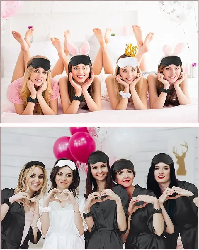 7 Pcs Bridesmaid Robe Sets Bride Silk Satin Bridal Party with Sleeping Eye Mask and Elastic Headband