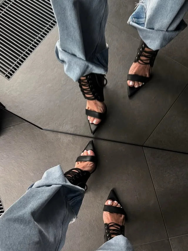 2026 New Design Sexy Women Sandals Open Toe Stiletto 10/12cm Zipper Lace Up Plus Size 44 Fashion Party Summer Shoes