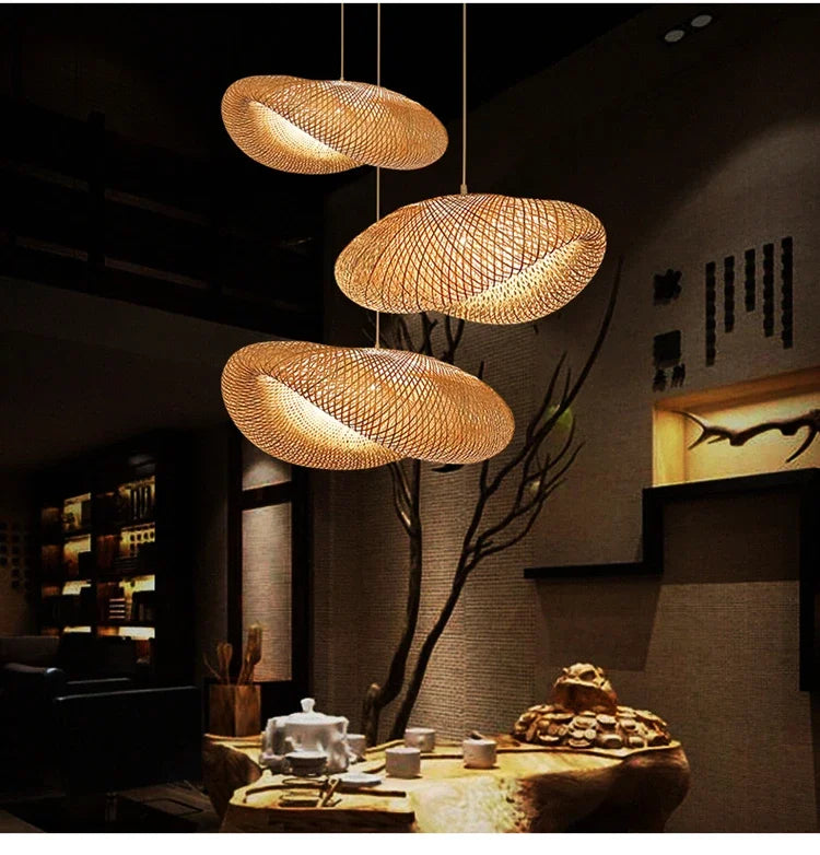 2025 Newest Bamboo Pendant Lamps Ceiling Lights Rattan Wicker Lustre Hand Knit Braiding Suspended Home Dining Braided Decor Hot