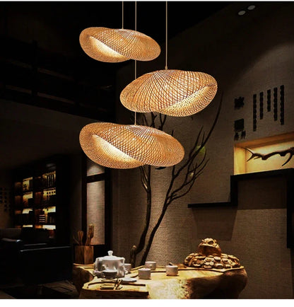 2025 Newest Bamboo Pendant Lamps Ceiling Lights Rattan Wicker Lustre Hand Knit Braiding Suspended Home Dining Braided Decor Hot