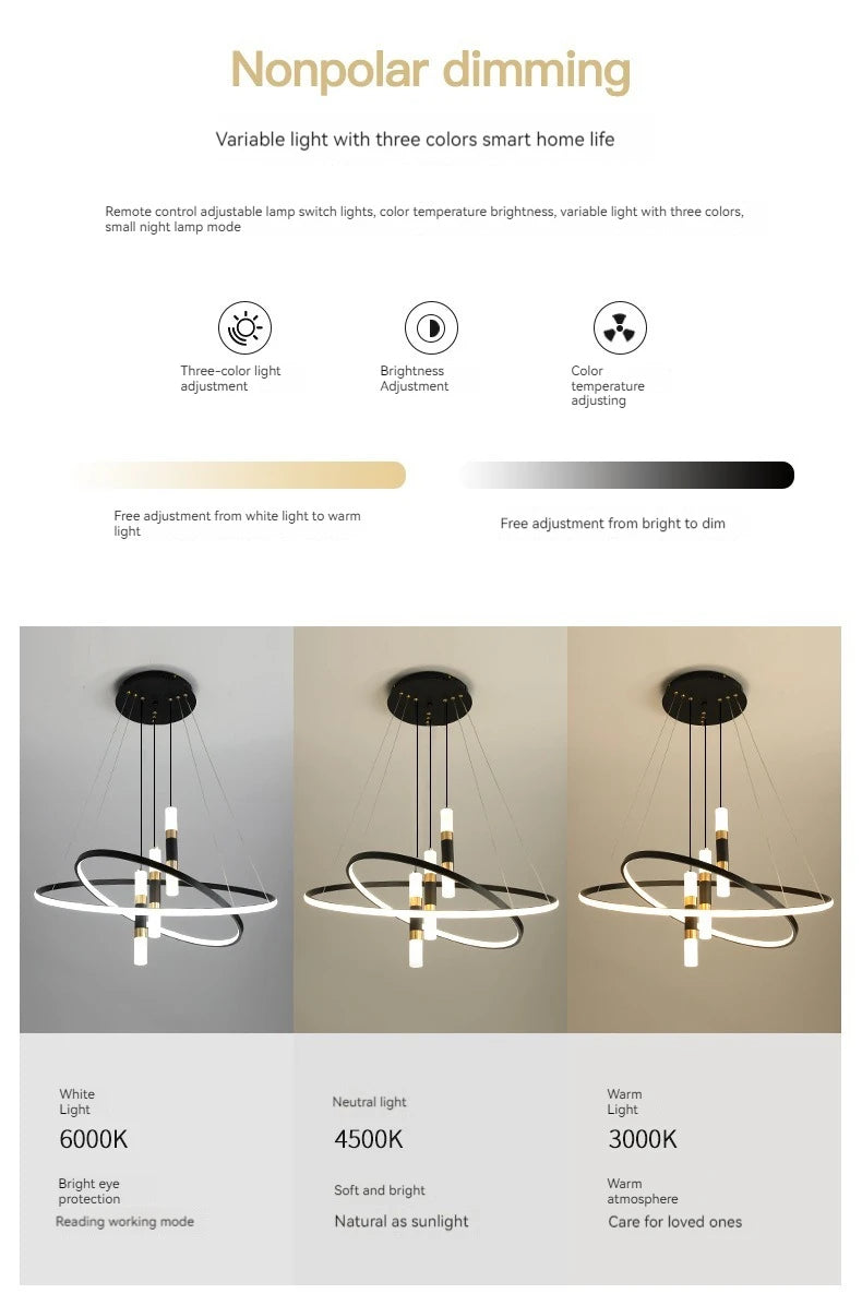 Modern Round LED Chandeliers for Living Room Dining Room Kitchen Island Luster Pendant Lights Fixture Home Decor Indoor Lighting