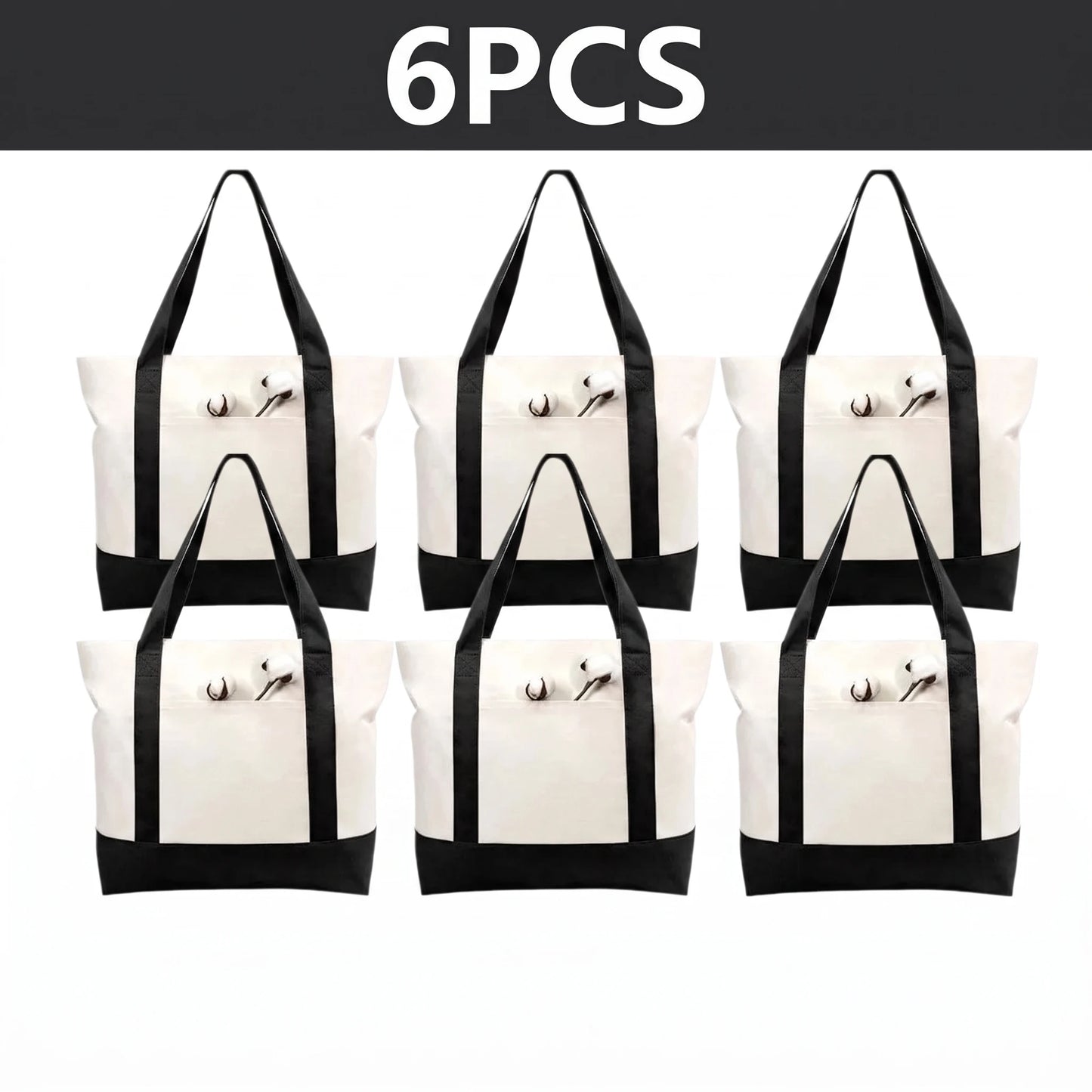 1/3/6PCS Heavy Duty Canvas Tote Bag with Front Pocket Blank DIY Reusable Grocery Shoulder Bag for Women Office School Beach