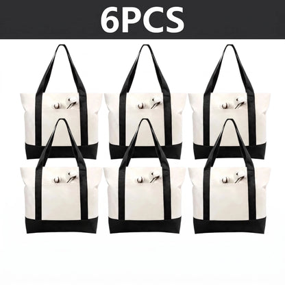1/3/6PCS Heavy Duty Canvas Tote Bag with Front Pocket Blank DIY Reusable Grocery Shoulder Bag for Women Office School Beach
