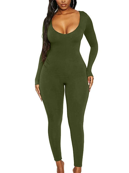 Spring and Summer New Women's Jumpsuit Long Sleeve Solid Color Skinny Jumpsuit Fashion Sports Fitness Jumpsuit Pullover