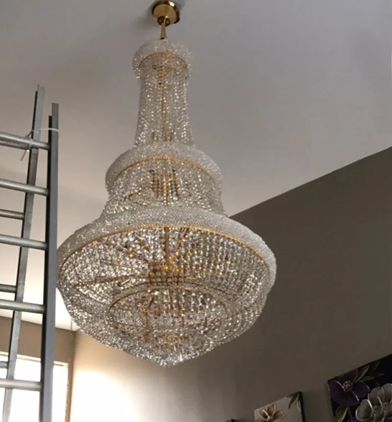 Phube Large Empire Gold Crystal Chandelier Light For Staircase Hanging Lamp For Foyer Lobby Modern Hanging Light Ceiling lights