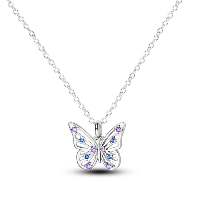 Luxury Necklace 925 Silver Original Sterling Zircon Dragonfly Butterfly Firefly Star Moon Chain Link For Women Wedding Jewelry
