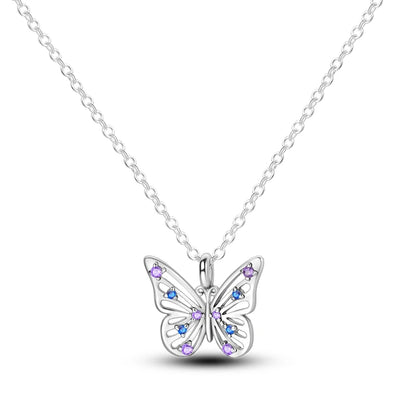 Luxury Necklace 925 Silver Original Sterling Zircon Dragonfly Butterfly Firefly Star Moon Chain Link For Women Wedding Jewelry
