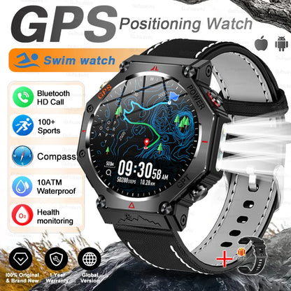 New Military Real GPS Smart Watch Men 10ATM IP69K Waterproof Swim Sports Watches Flashlight Bluetooth Call AMOLED HD Smartwatch