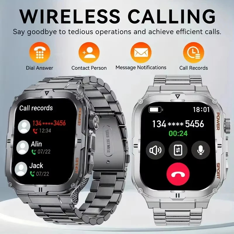 New Men's Smart Watch LED Flashlight waterproof Outdoor Sports Watch Health Monitoring Fitness tracker Suitable for IOS Android