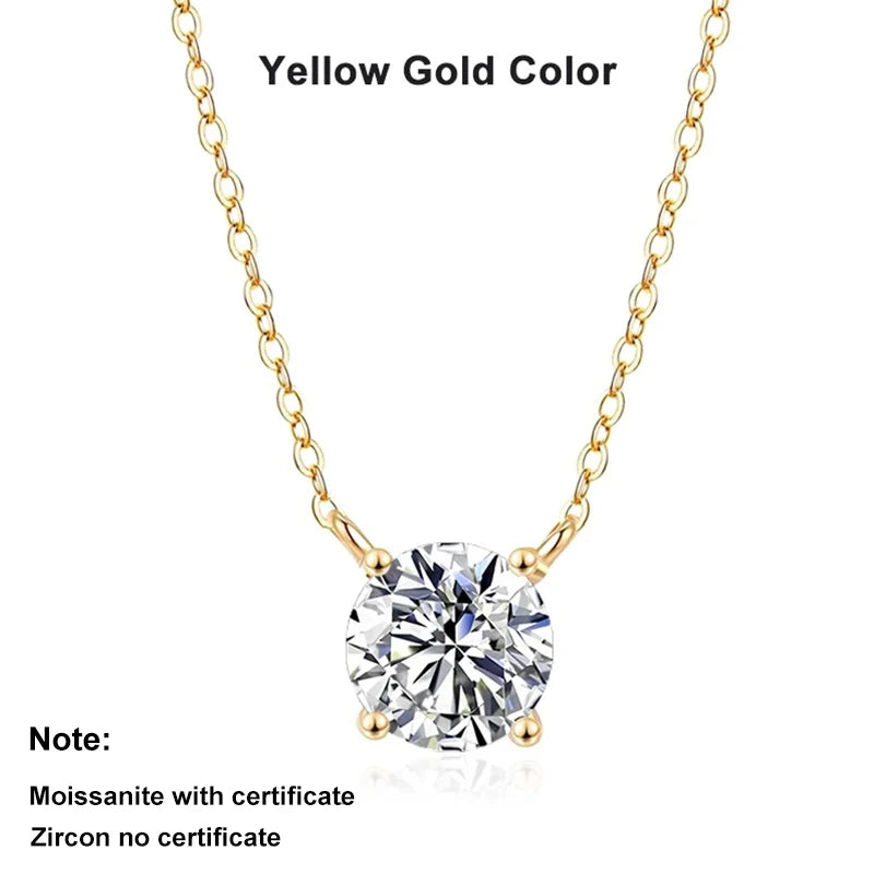 NeeTim 1ct 2ct 3ct 5ct D VVS1 Moissanite Necklace for Women Sterling Silver 925 with Yellow Rose Gold Plated Lab Diamond Pendant