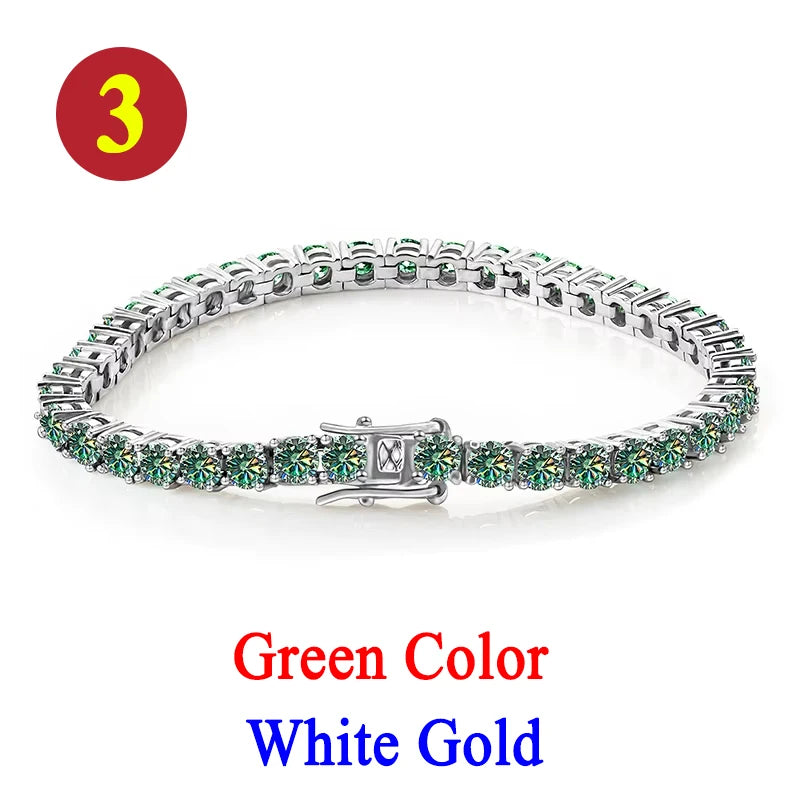 Colorful 3mm Luxury  Certified Moissanite Tennis Chain For Women 925 Sterling Silver Man Moissanite Bracelet Chain Hip hop