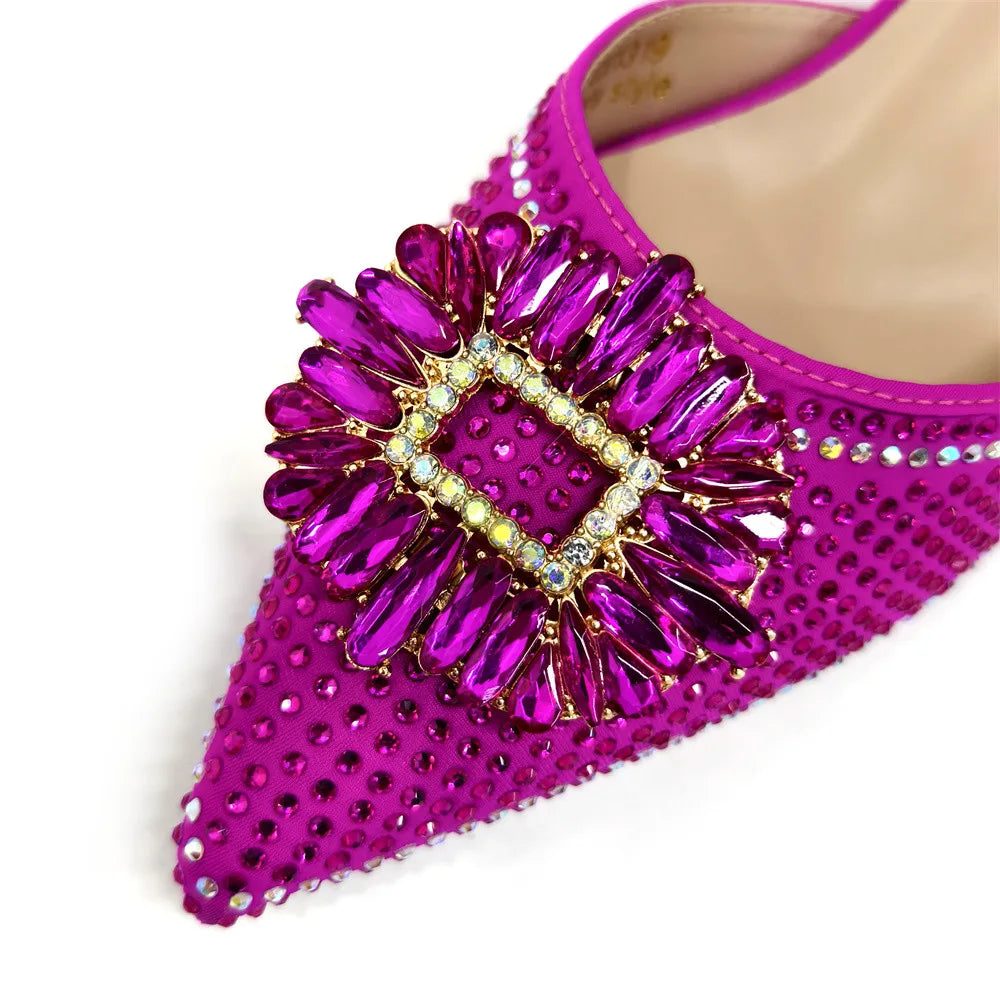 Latest Elegant Wedding Italian Diamond Design Shoes Women's African Party Shoes Crystal Shoes High School High Heels