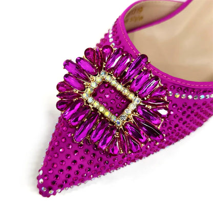 Latest Elegant Wedding Italian Diamond Design Shoes Women's African Party Shoes Crystal Shoes High School High Heels
