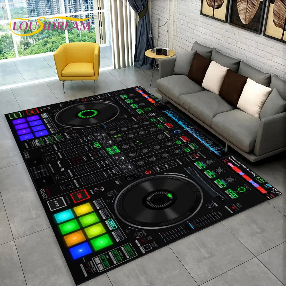 3D DJ Music Screen Keyboard Area Rug,Carpet Rug for Living Room Bedroom Sofa Doormat Hallway Decor,Sport Yoga Non-slip Floor Mat