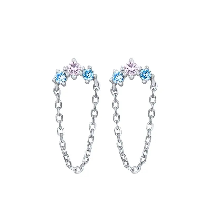925 Sterling Silver Needle Light Blue Zircon Stud Earrings for Women Fashion Blue Enamel Pendant Earrings Luxury Jewelry Gifts
